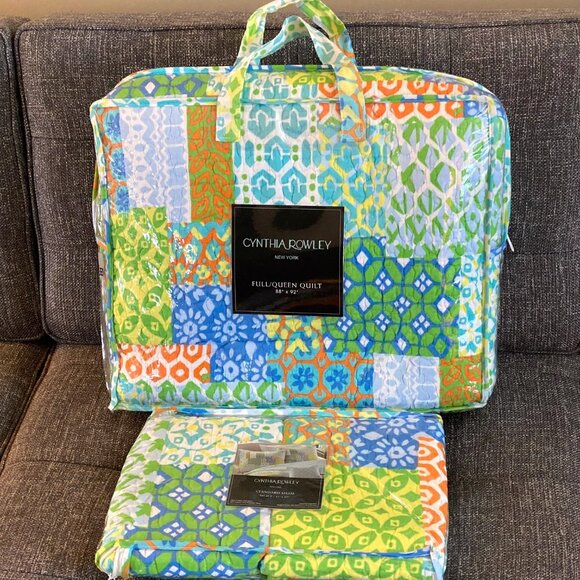 NEW Cynthia Rowley NEW YORK 3 piece Set Bedspread Quilt 2 Shams Patchwork NIP - Picture 1 of 13